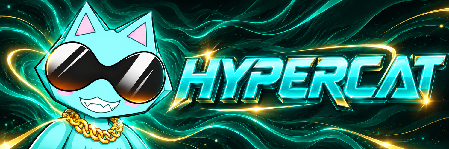 HYPERCAT banner — cyan cat with chrome title